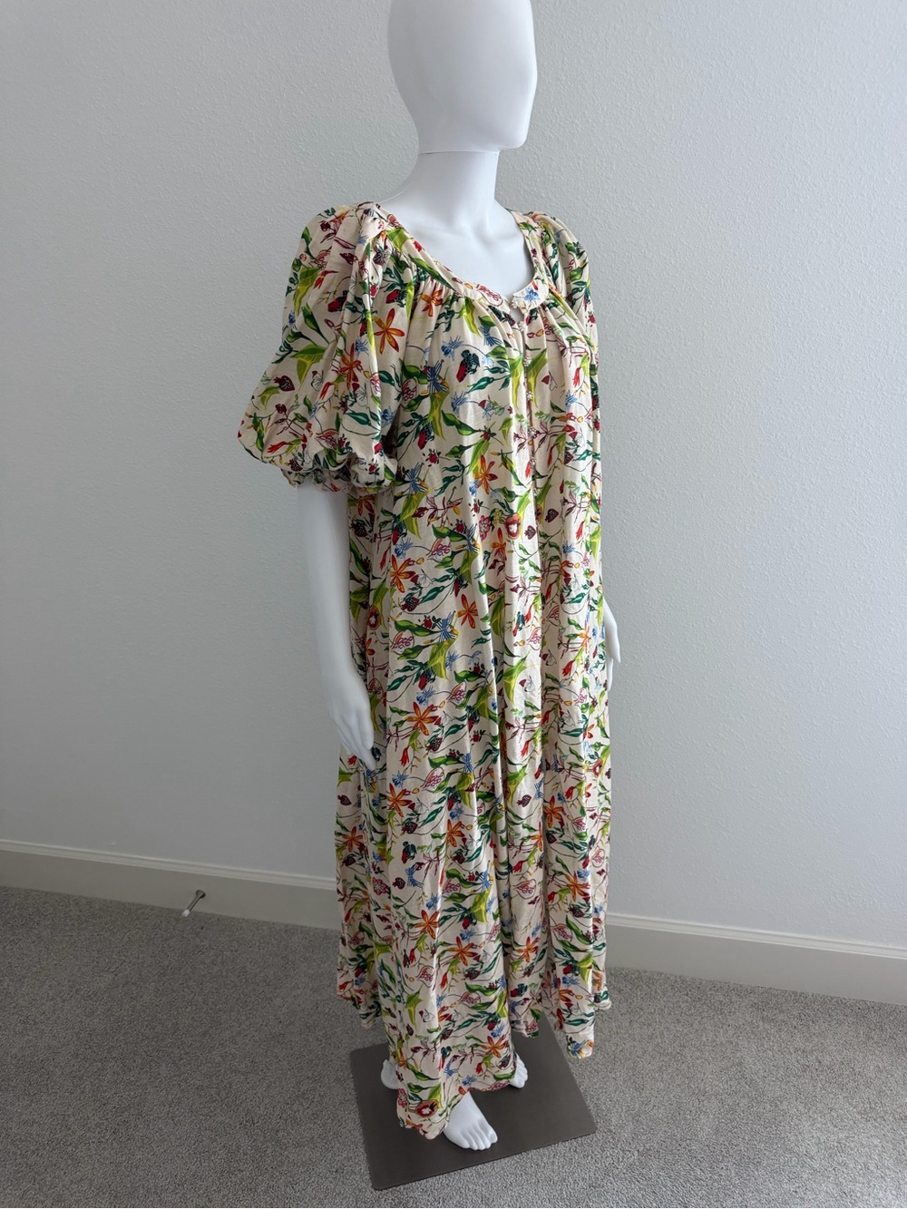 La Boheme Girls Women's Cream Floral Maxi Dress with Puff Sleeves - Picture 6 of 10